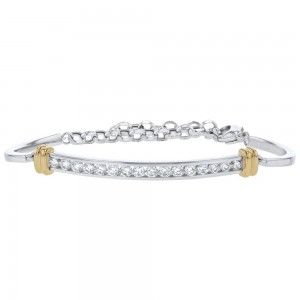 14K Two Tone Yellow and White Gold 1.0 carat Diamonds Bar Adjustable Bracelet