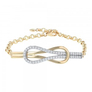 14K Two Tone Yellow and White Gold 1.0 carat Diamonds Entwined Knot Adjustable Bracelet