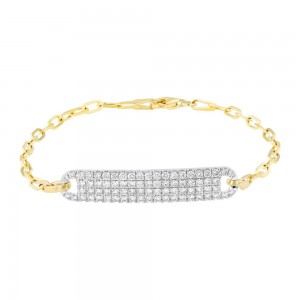 14K Two Tone Yellow and White Gold 1.0 carat Diamonds Pave Bar Adjustable Bracelet