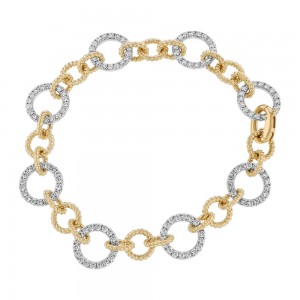 14K Two Tone Yellow and White Gold 2.70 carats Fancy Links Diamonds Bracelet