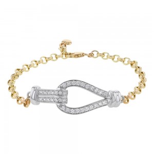 14K Two Tone Yellow and White Gold 1.0 carat Diamonds Buckle Design Adjustable Bracelet