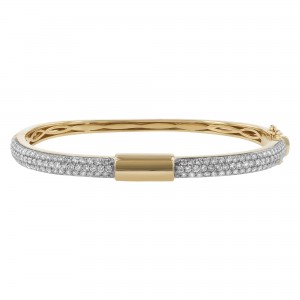 14K Yellow Gold 2.40 carats White Diamonds Hinged Bangle