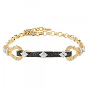 14K Yellow Gold 1.00 carat Black and White Diamonds Bar Bracelet