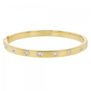 14K Yellow Gold 0.70 carat Fancy Cut Diamonds Solid Hinged Bangle