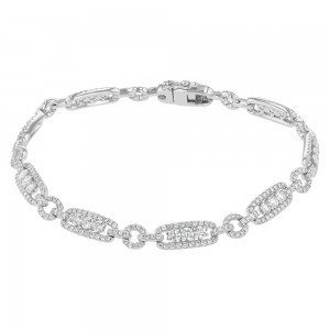 14K White Gold 2.70 carats Elongated Links Diamond Bracelet