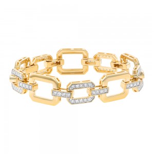 14K Yellow Gold 2.60 carats Diamonds Wide Hexagon Links Bracelet