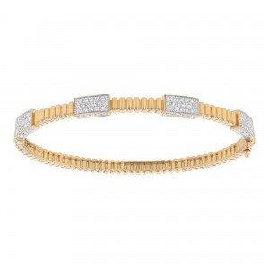 14K Yellow Gold 1.00 carat Round Diamonds Corrugated Hinged Bangle