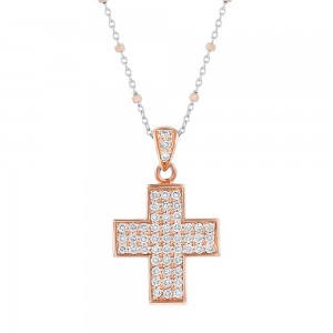 14K Rose Gold 1.0 carat Diamonds Block Cross Pendant