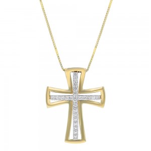 14K Two Tone Gold 0.30 carat Diamonds Framed Cross Pendant