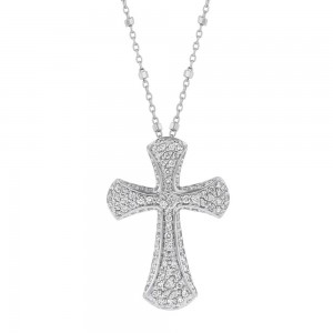 14K White Gold 0.75 carat Diamonds Pave Cross Pendant