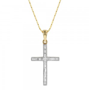 14K Yellow Gold 0.35 carat Baguette and Princess Diamonds Cross Pendant