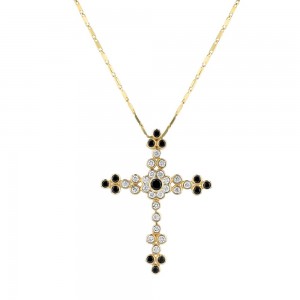 14K Yellow Gold 0.50 carat black and White Diamonds Cross Pendant