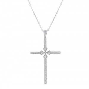 14K White Gold 0.33 carat Diamonds Stylish Cross Pendant