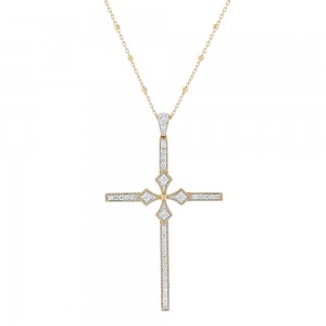 14K Yellow Gold 0.50 carat Diamonds Stylish Cross Pendant