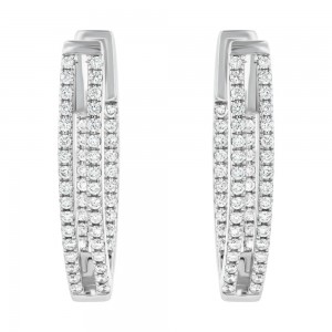 14K White Gold 0.65 carat Diamonds Two Rows Inside-Out Marquise Shape Hoop Earrings
