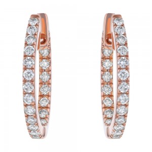 14K Rose Gold 0.5 carat Diamonds Inside-Out Oval Shape Hoop Earrings