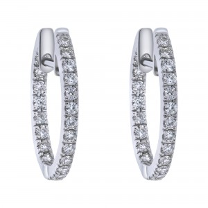 14K White Gold 0.5 carat Diamonds Inside-Out Oval Shape Hoop Earrings