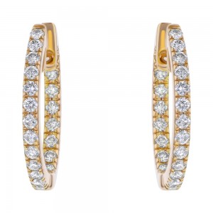 14K Yellow Gold 0.5 carat Diamonds Inside-Out Oval Shape Hoop Earrings
