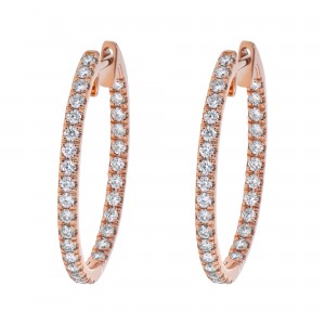 14K Rose Gold 1.0 carat Diamonds Inside-Out Oval Shape Hoop Earrings