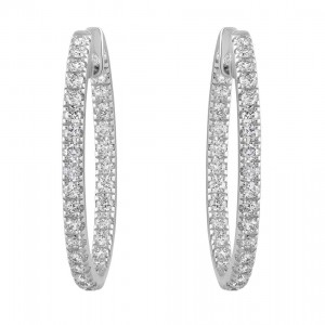 14K White Gold 1.0 carat Diamonds Inside-Out Oval Shape Hoop Earrings