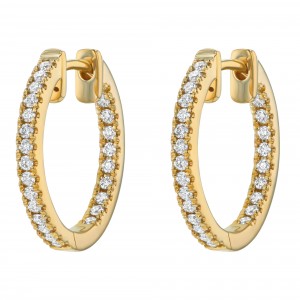 14K Yellow Gold 0.5 carat Diamonds Inside-Out Round Shape Hoop Earrings