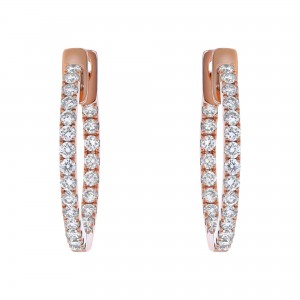 14K Rose Gold 1.0 carat Diamonds Inside-Out Round Shape Hoop Earrings