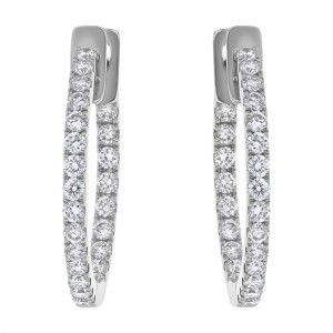 14K White Gold 1.0 carat Diamonds Inside-Out Round Shape Hoop Earrings
