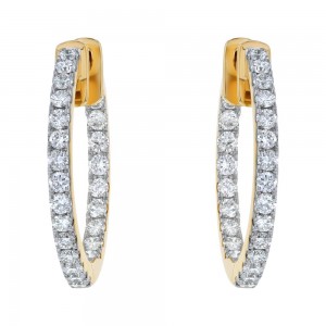 14K Yellow Gold 1.0 carat Diamonds Inside-Out Round Shape Hoop Earrings