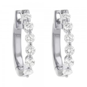 14K White Gold 0.5 carat Diamonds Oval Shape Shared Prong Hoop Earrings