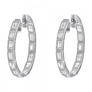 14K White Gold 1.5 carat Baguette diamonds Hoop Earrings