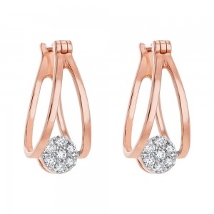 14K Rose Gold 0.25 carat Diamonds Oval Shape Huggie Hoop Earrings