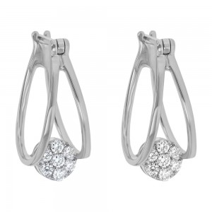 14K White Gold 0.25 carat Diamonds Oval Shape Huggie Hoop Earrings