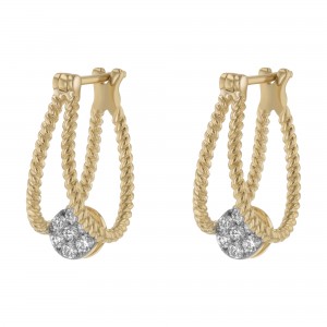 14K Yellow Gold 0.25 carat Diamonds Braids Hoop Earrings