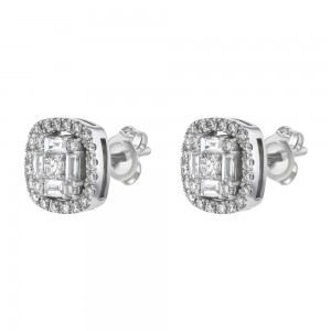 14K White Gold 0.75 carat Diamonds Halo Cushion Shape Stud Earrings
