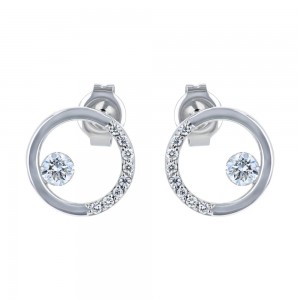 14K White Gold MIRAGIO Round Shape Diamond Stud Earrings