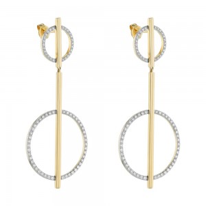 14K Yellow Gold 1.0 carat Diamonds Geometric Dangling Circles Earrings