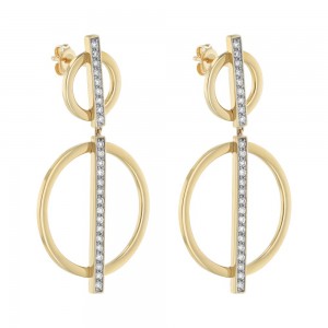 14K Yellow Gold 0.75 carat Diamonds Geometric Dangling Circles Earrings