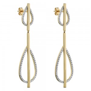 14K Yellow Gold 0.9 carat Diamonds Geometric Dangling Pear Shape Earrings