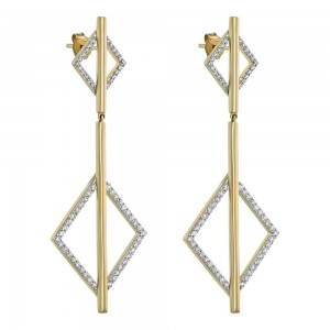 14K Yellow Gold 0.95 carat Diamonds Geometric Dangling Diamond Shape Earrings