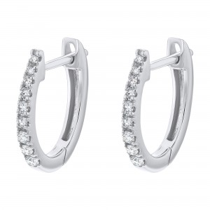 14K White Gold 0.2 carat Diamonds Oval Shape Hoop Earrings