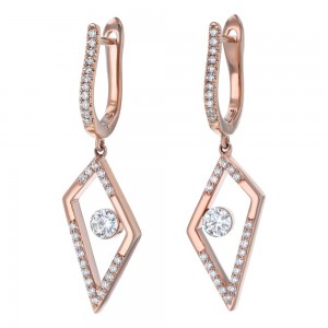 14K Rose Gold MIRAGIO Free Form Shape Drop Diamond Earrings