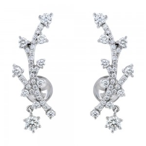 14K White Gold 1.0 carat Round Diamonds Ear Climber Earrings