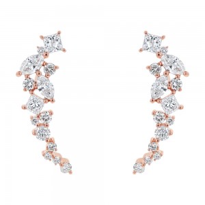 14K Rose Gold 0.75 carat Princess, Marquise and Round Diamonds Ear Climber Earrings
