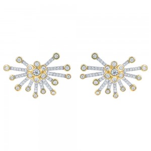 14K Yellow Gold 1.0 carat Round Diamonds Sunny Day Ear Climber Earrings