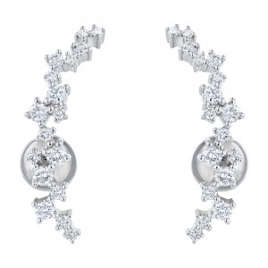 14K White Gold 0.75 carat Round Diamonds Ear Climber Earrings