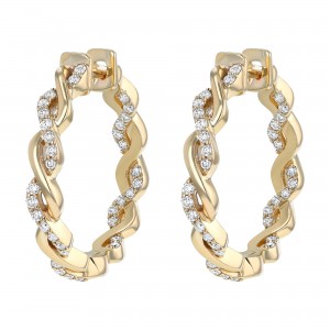 14K Yellow Gold 0.45 carat Inside-Out Diamonds Infinity Hoop Earrings