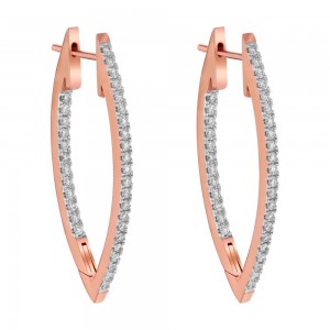14K Rose Gold 1.0 carat Inside-Out Marquise Shape Diamonds Hoop Earrings