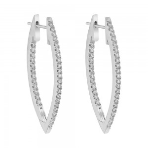 14K White Gold 1.0 carat Inside-Out Marquise Shape Diamonds Hoop Earrings