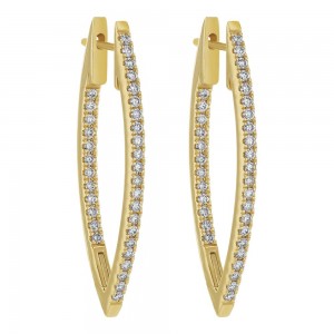 14K Yellow Gold 1.0 carat Inside-Out Marquise Shape Diamonds Hoop Earrings