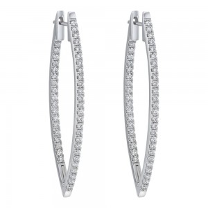 14K White Gold 2.0 carats Inside-Out Marquise Shape Diamonds Hoop Earrings